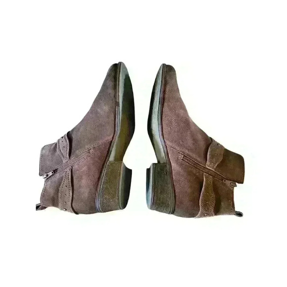 Zodiac Womens Suede Ankle Boots Side Zip Buckle Studded Low Heel Brown Size 11 - Picture 4 of 10